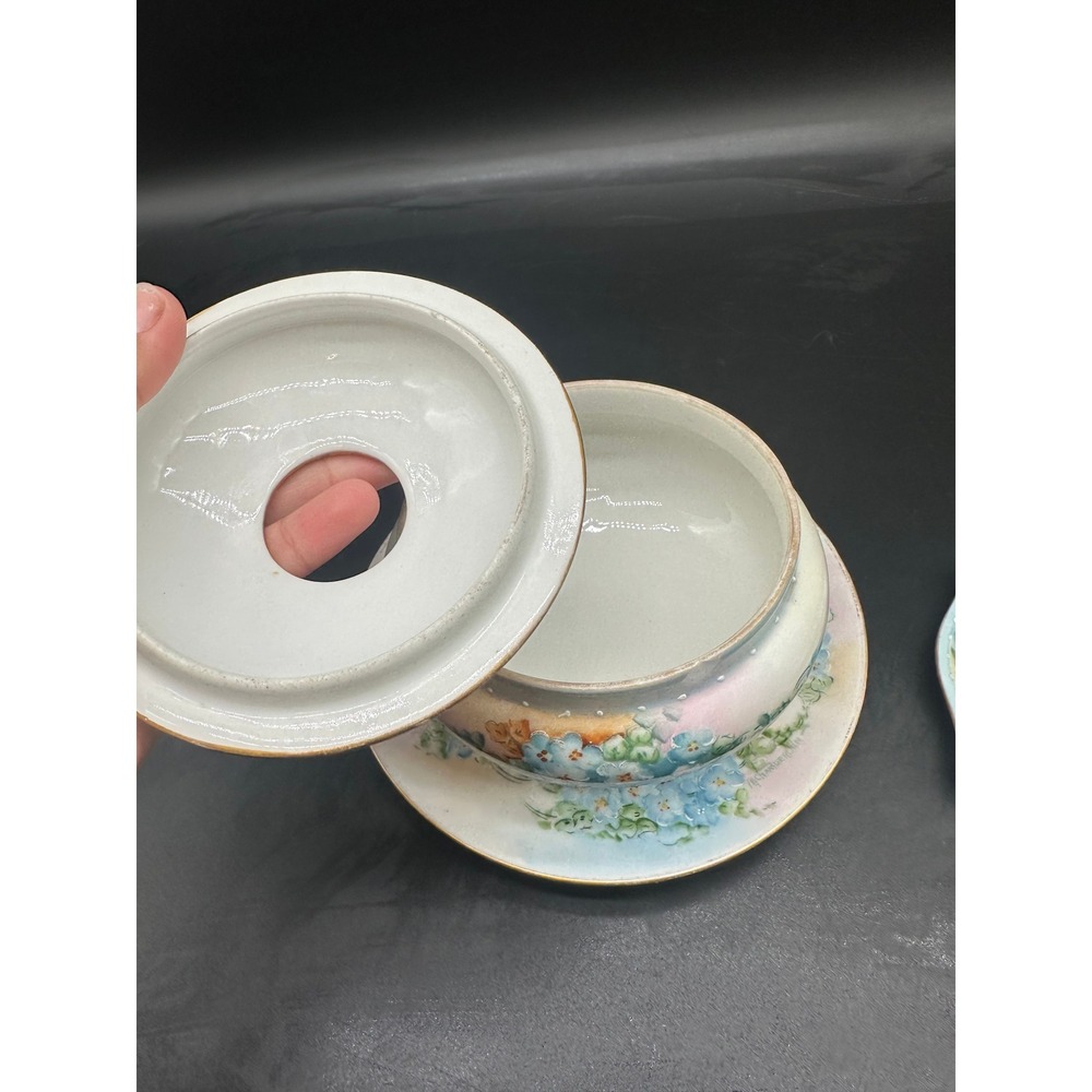 Antique Hand Painted Limoges Porcelain Dresser Set Forget-Me-Not Floral Gold - Picture 11 of 15